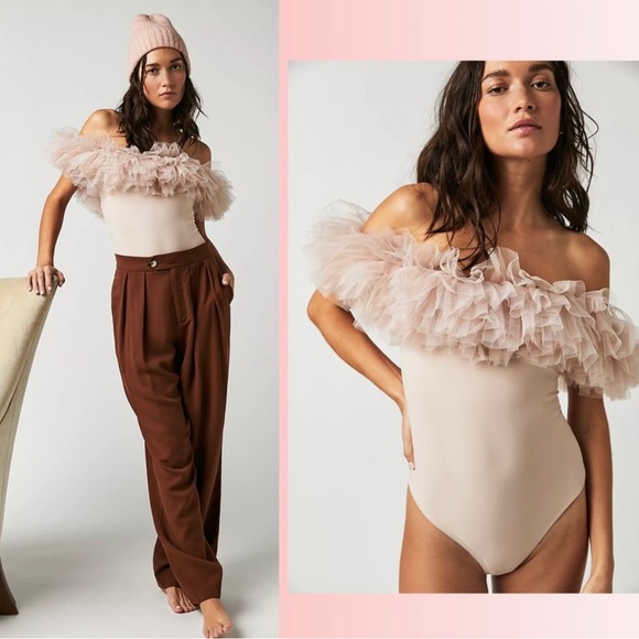 Free People Tops - Sale!▪️NWT Free People Big Love Tulle Bodysuit - Dusty Pink